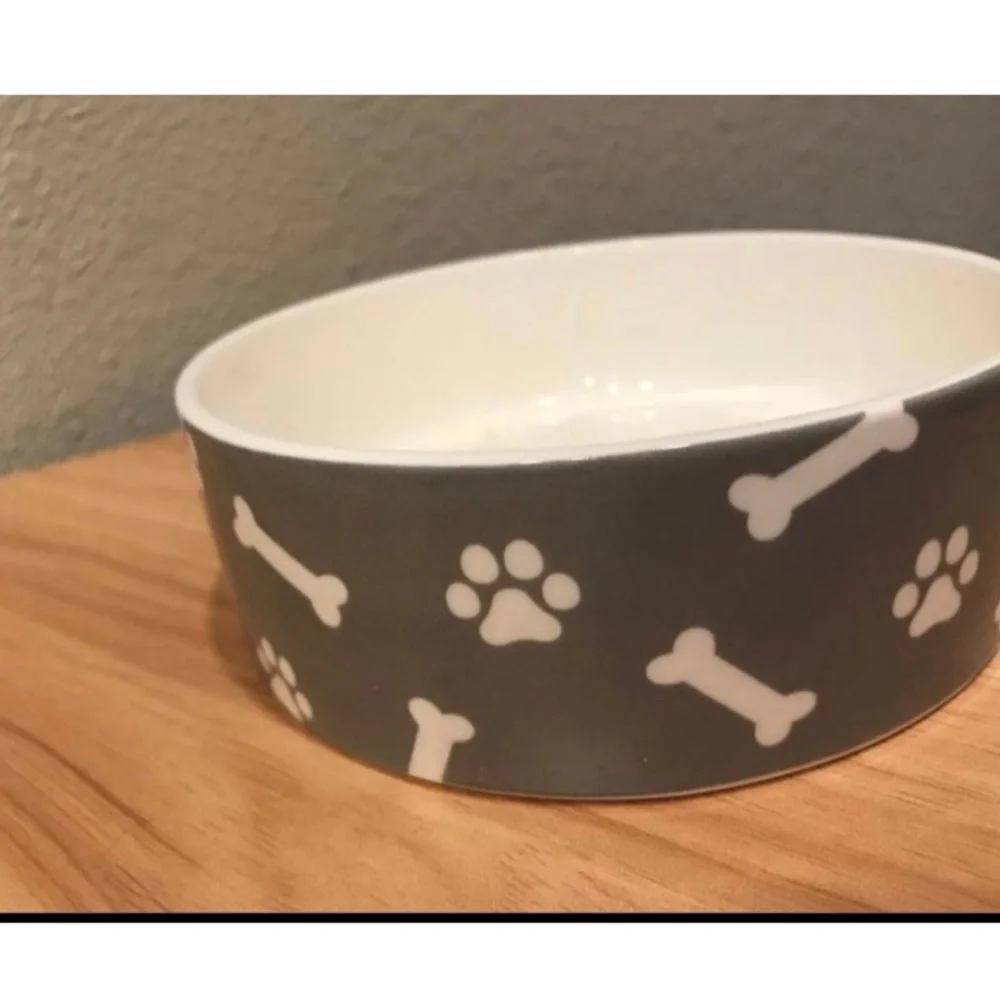 Brand: FRINGE Ceramic Bones and Paw Prints Dog Food bowl